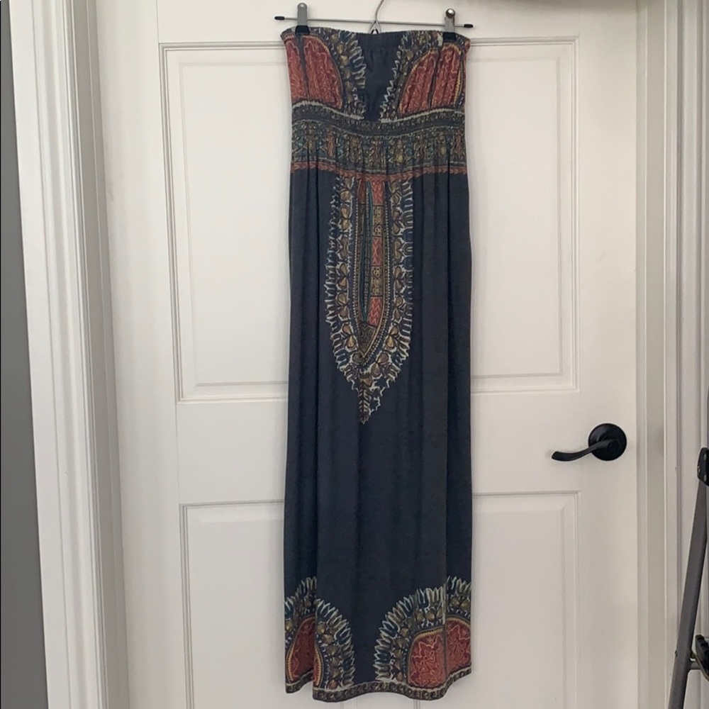 Long strapless anthropology dress